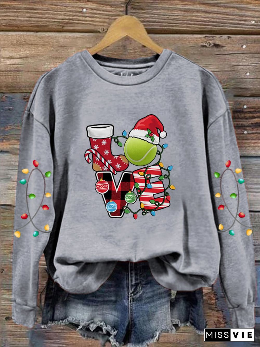 Women's Christmas Tennis Lovers Printed Casual Sweatshirts