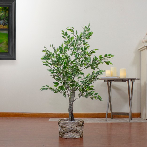 Artificial Variegated Green And Ivory Leaf Ficus Potted Plant