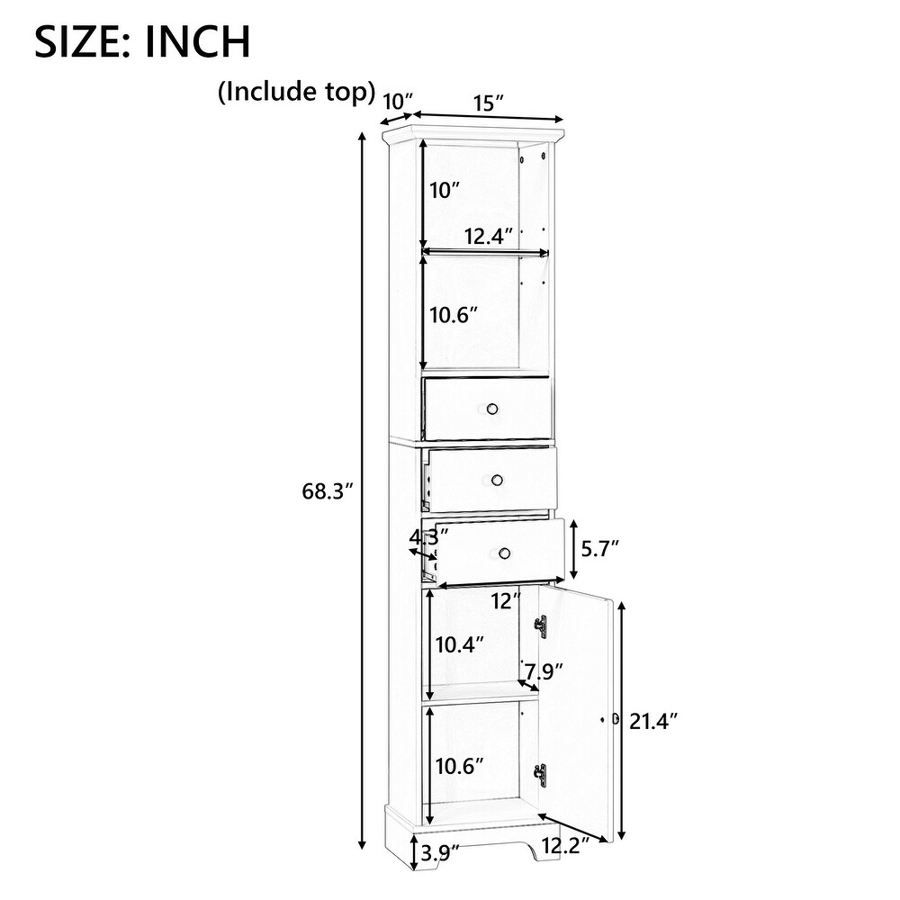 Tall Bathroom Cabinet Storage Cabinet 3 Drawers and Adjustable Shelf