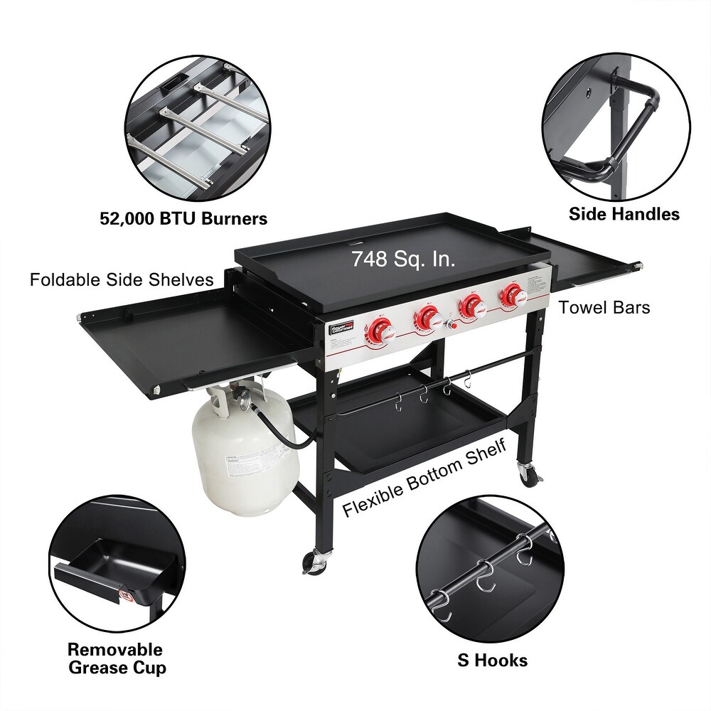 Royal Gourmet GB4000F 36 Inch Flat Top Gas Griddle  4 Burner Propane BBQ Grill Griddle with Top Cover Lid Black