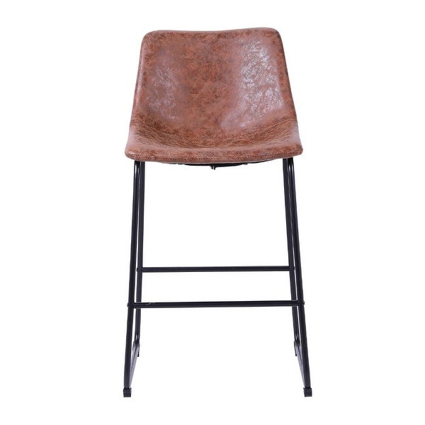 Pu Leather Upholstered Stool With Powder Coated Base In Matte Black， Set Of 2 - Brown