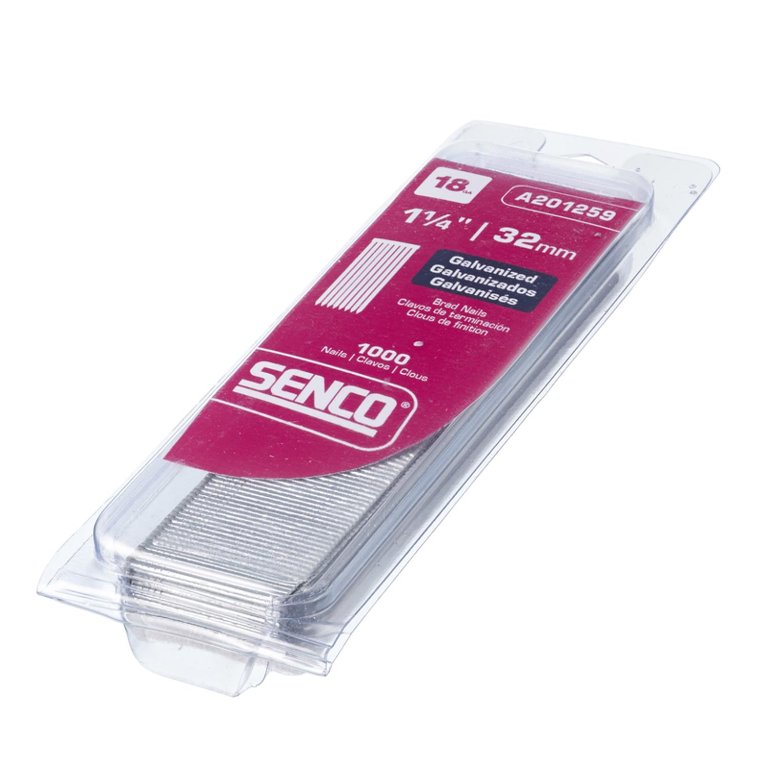 Senco 1-1/4 in. 18 Ga. Straight Strip Galvanized Brad Nails 1，000 pk