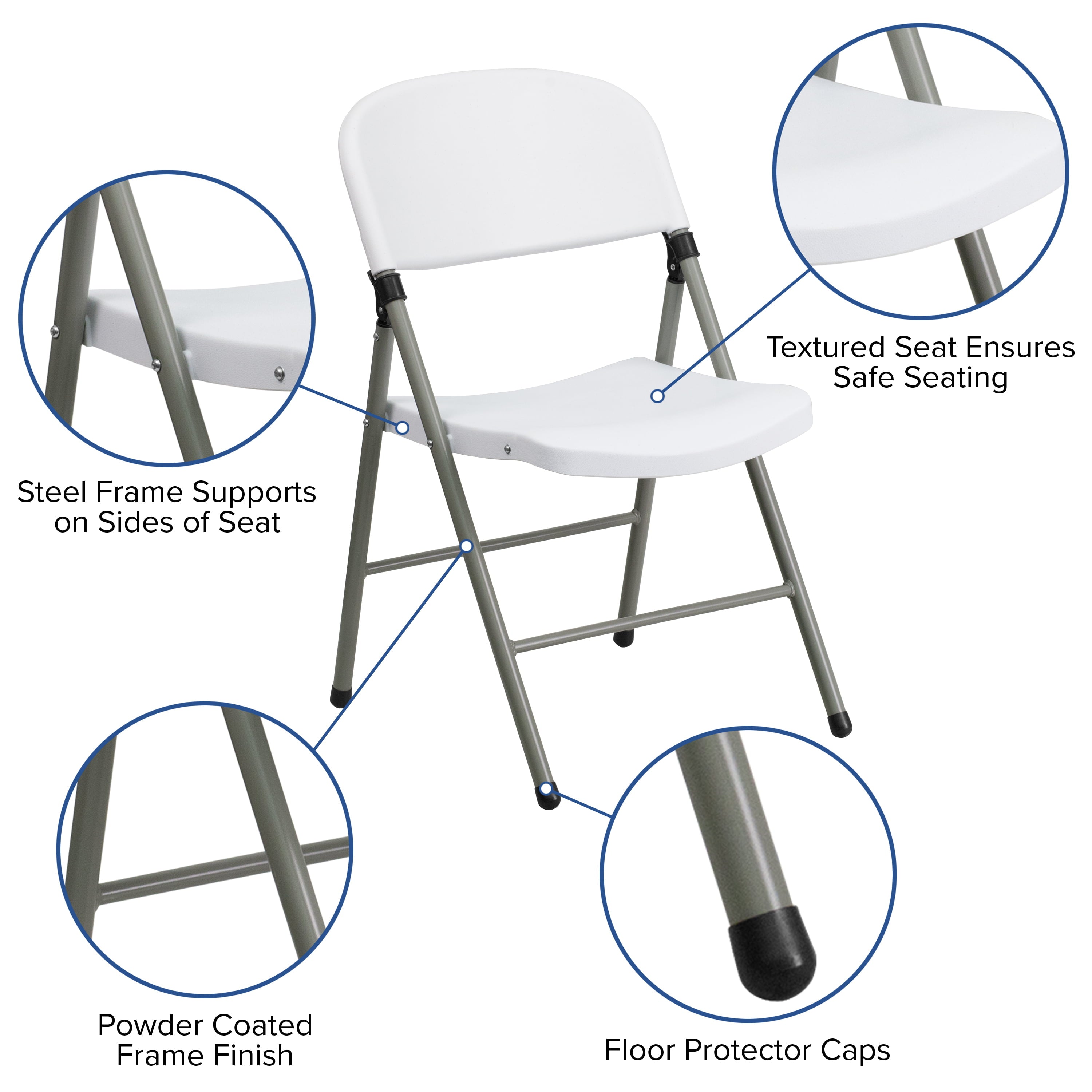 Flash Furniture 6 Pack HERCULES Series 330 lb. Capacity White Plastic Folding Chair with Gray Frame