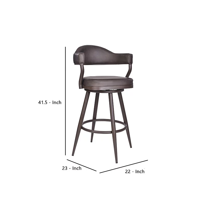 30 Faux Leather Barstool with Open Camelback Design， Brown