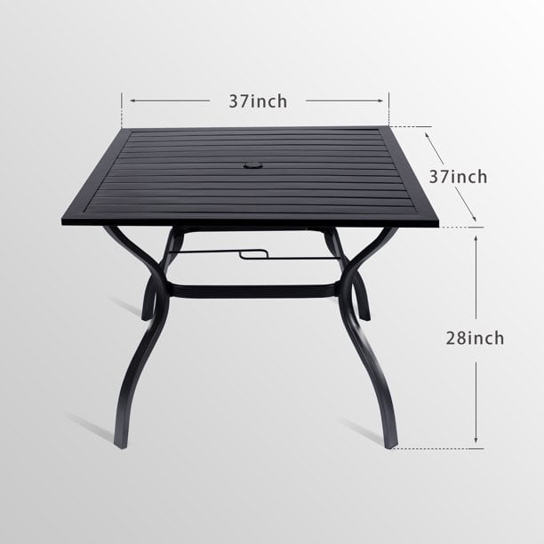 BigRoof 37" Square Backyard Bistro Table Patio Dining Table Outdoor Furniture Garden Table, Steel Slat Surface Top, 1.57" Umbrella Hole, Brown