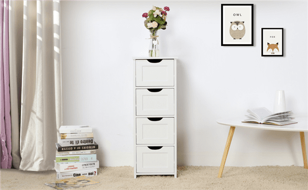 Topeakmart 4 Drawers Free Standing Floor Bathroom Cabinet White