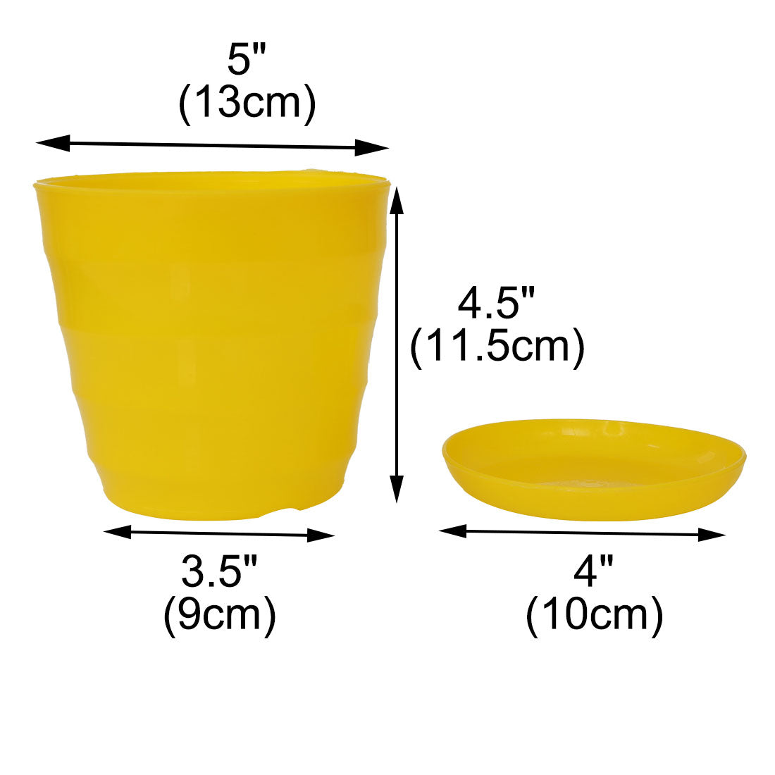 Uxcell Home Office Plastic Round Plant Planter Container Flower Pot Yellow 13cm Dia