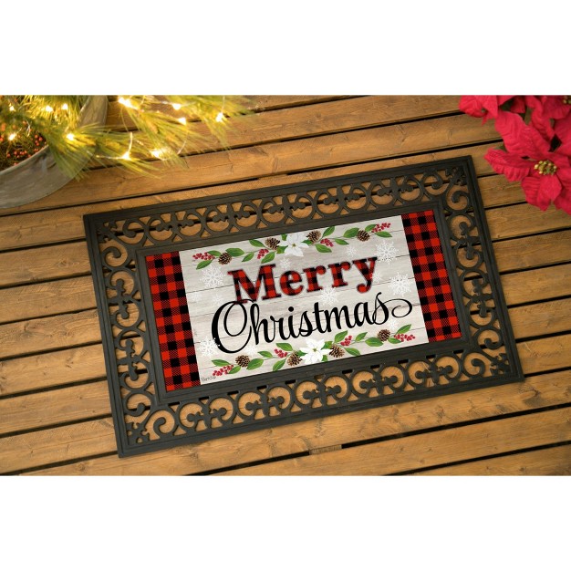 Christmas Christmas Sentiments Mat 1 Mat Insert 25 Inches Sassafras Merry Poinsettia 431881 Rubber Multicolored