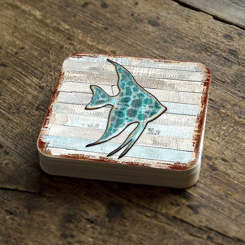 Fish Coastal Wooden Cork Coasters Gift Set of 4 by Nature Wonders