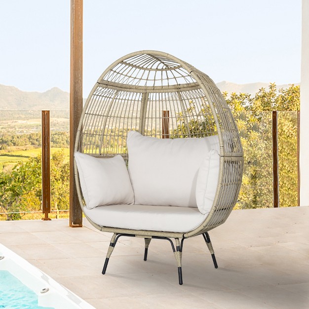 Tangkula Patio Rattan Oversized Wicker Egg Chair Stationary Lounge Basket W 4 Soft Cushions