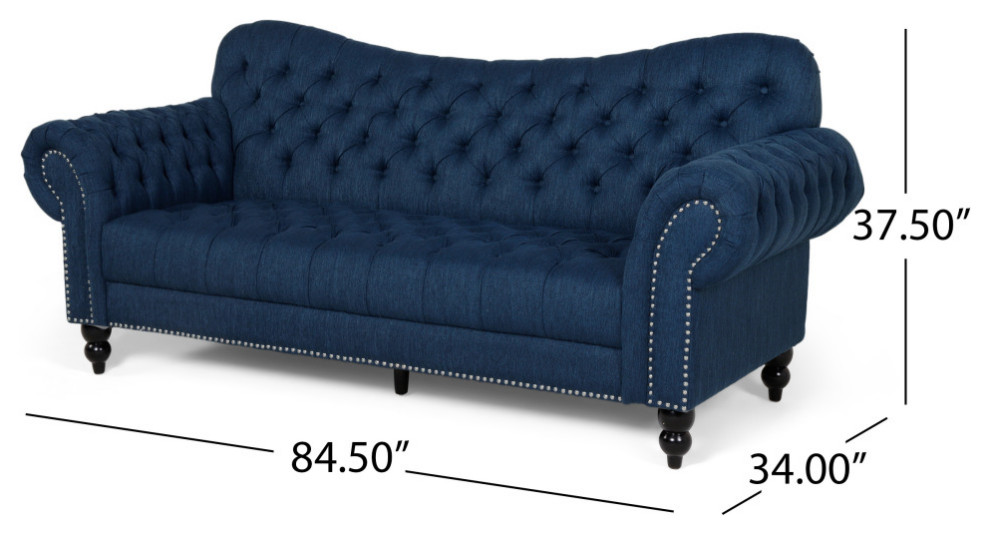 Wastacio Chesterfield Button Tufted Fabric 3 Seat Sofa   Traditional   Sofas   by GDFStudio  Houzz