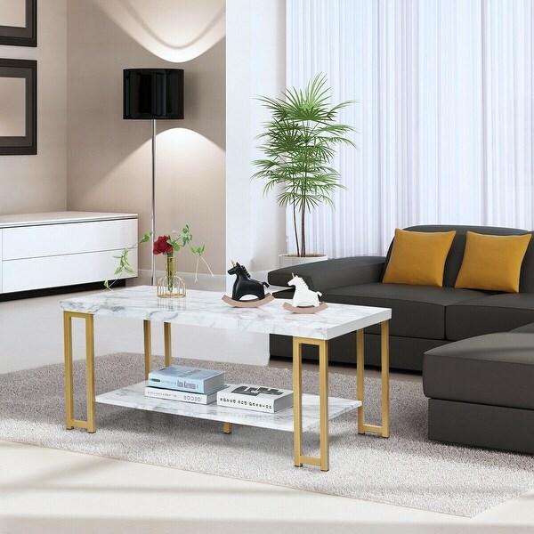 GZMR Modern Coffee Table Faux Marble Top Accent Cocktail Table