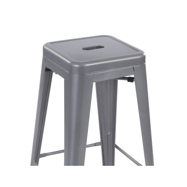 30Inch Metal Barstool， Set of 4， Silver Color， Backless， Seat Height 30 Inch，