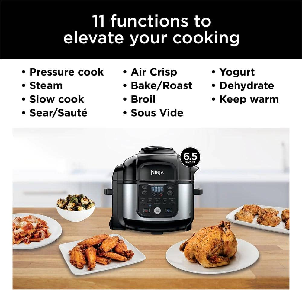 NINJA 6.5 qt. Electric Stainless Steel Pro Pressure Cooker + Air Fryer with Nesting Broil Rack FD302