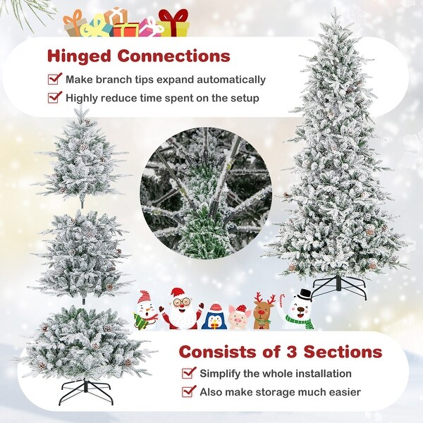 Costway 6 FT/7.5FT PreLit Christmas Tree Snow Flocked Hinged with