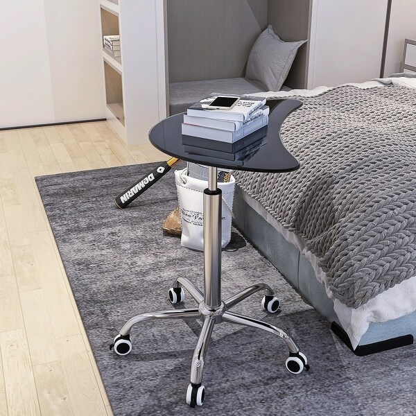 Adjustable Height Tempered Glass Side Table with Lockable Wheels