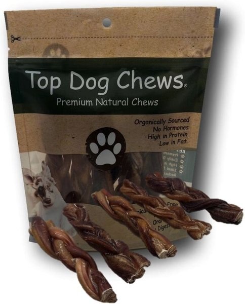 Top Dog Chews Braided Bully Sticks Dog Treats， 6-in， case of 5