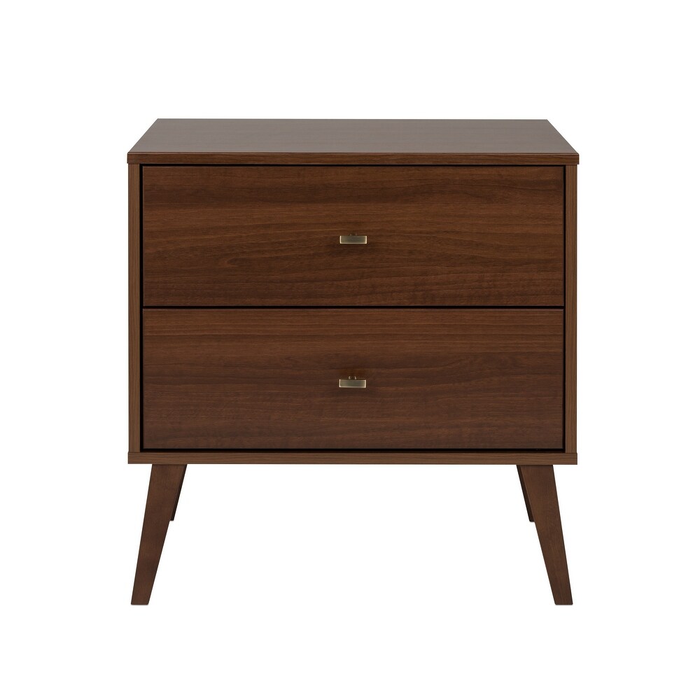 Prepac Milo Mid Century Modern 2 Drawer Nightstand  Bedside Table  Contemporary Bedroom Furniture