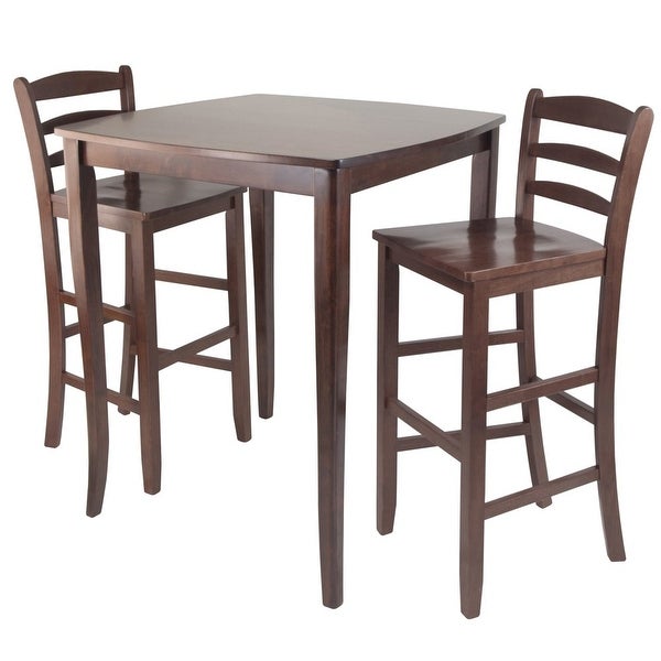 Wood Inglewood 3-Pc Dining Set， High Table and 2 Ladder Back Bar Stools， Walnut Finish - as picture?