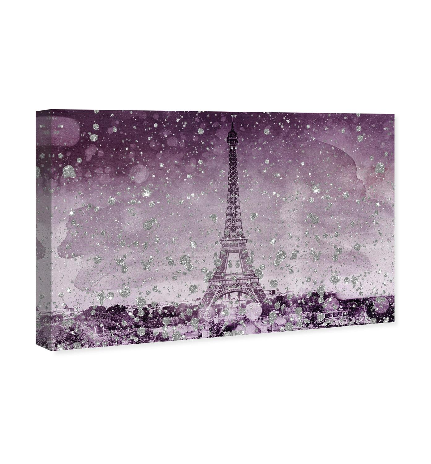 Runway Avenue Cities and Skylines Wall Art Canvas Prints and#8216;Eiffel Glitter Plum Home DA(C)cor， 15 x 10 ， Purple， Purple