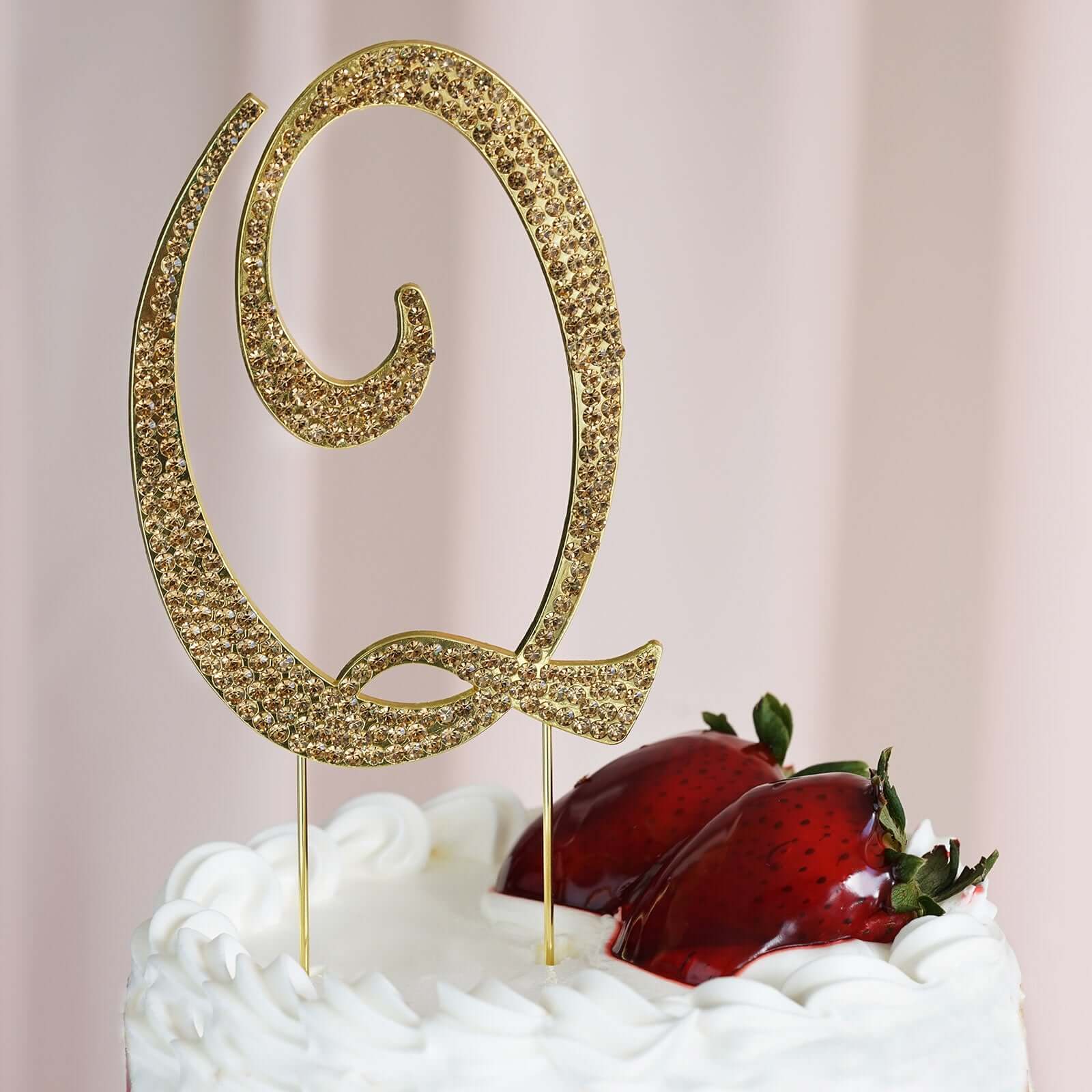 Gold Rhinestone Monogram Letter and Number Cake Toppers 4.5