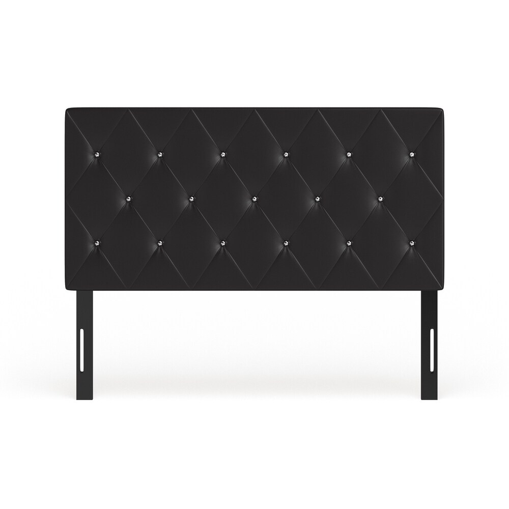 Silver Orchid Heston Contemporary Crystal Diamond Tufted Black Headboard