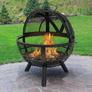 35 in. H Outdoor Steel Black Fire Pit with Spherical Spark Screen 5510