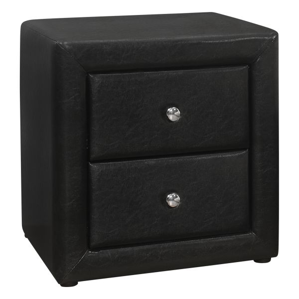 Bedroom Accent， Nightstand， End， Side， Lamp， Storage Drawer， Bedroom， Upholstered， Black Leather Look， Transitional