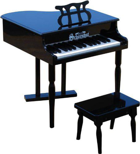 schoenhut classic baby grand piano - 30 keys mini keyboard piano with bench - musical instruments learn to play wooden classic keyboard - piano for kids 3-12 years - toy grand piano black