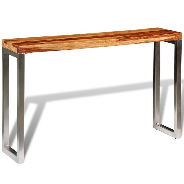 Solid Sheesham Wood Console Table with Steel Leg