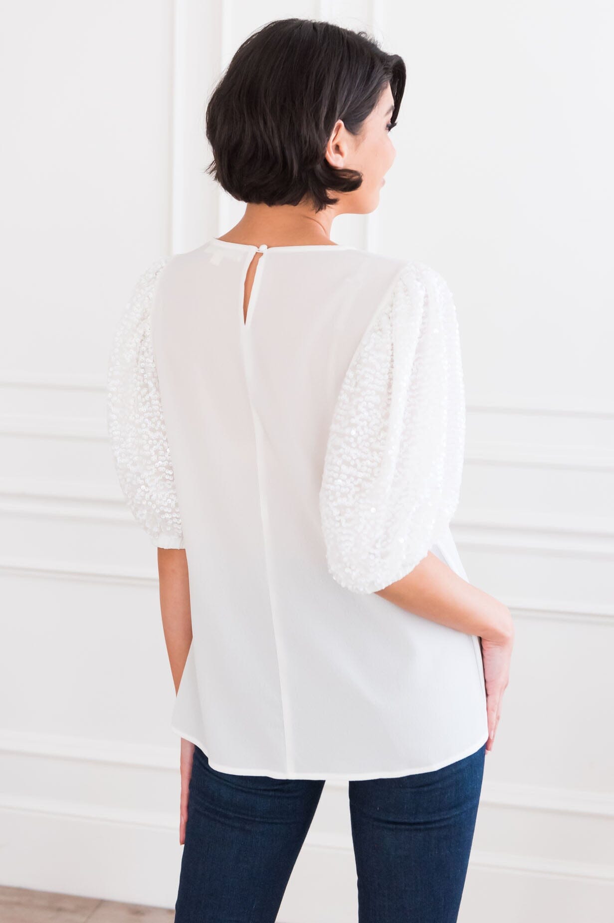 Heartful Of Love Modest Sequin Sleeve Blouse