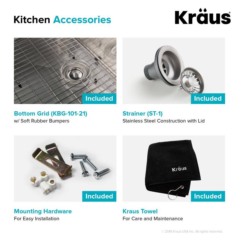 KRAUS Standart PRO 16 Gauge Stainless Steel 21 in. Undermount Bar Sink KHU101-21