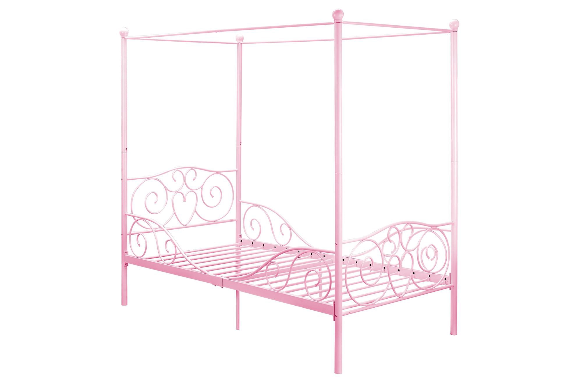 Elm & Oak Metal Canopy Kids Poster Bed, Twin, Pink