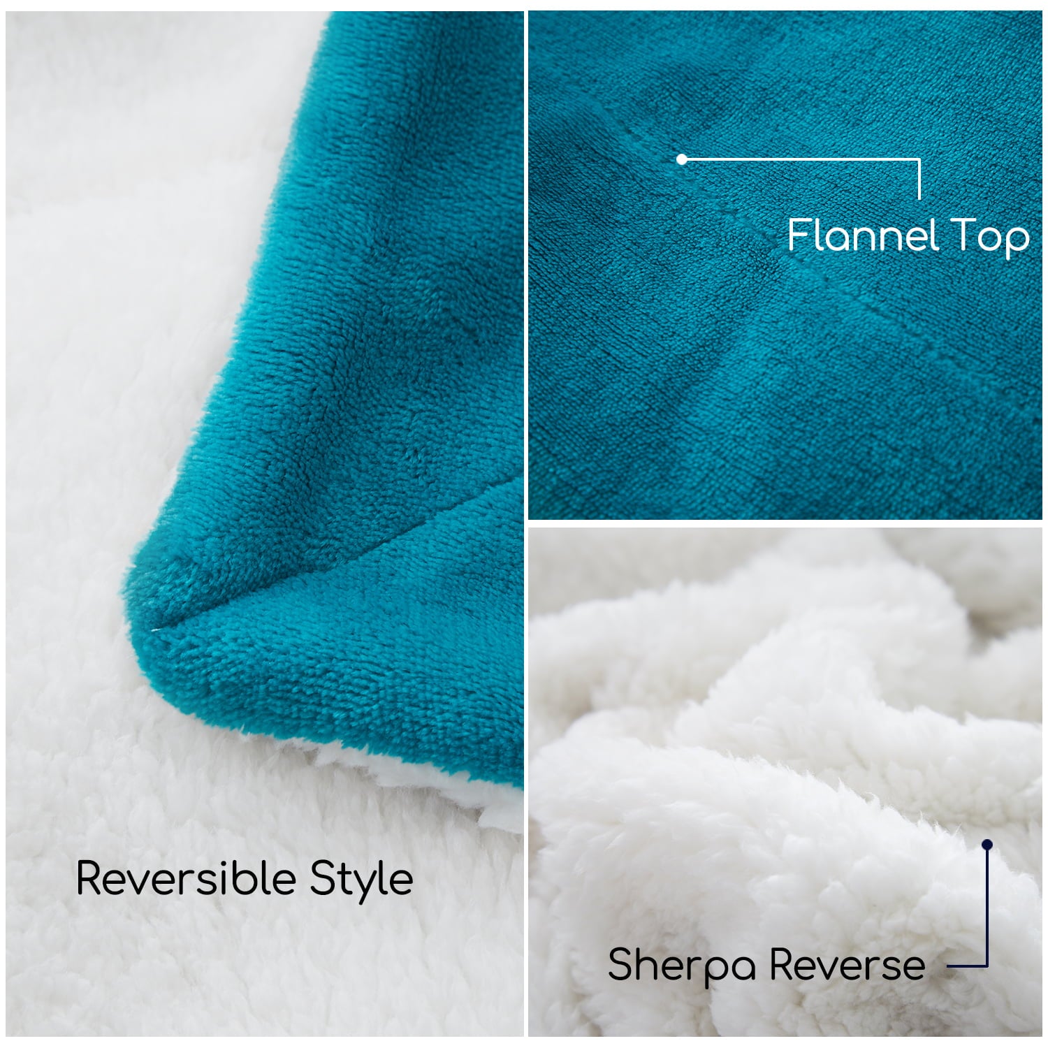 JML Sherpa Throw Blanket for Bed Couch， Soft Warm Reversible Fleece Blanket，Teal