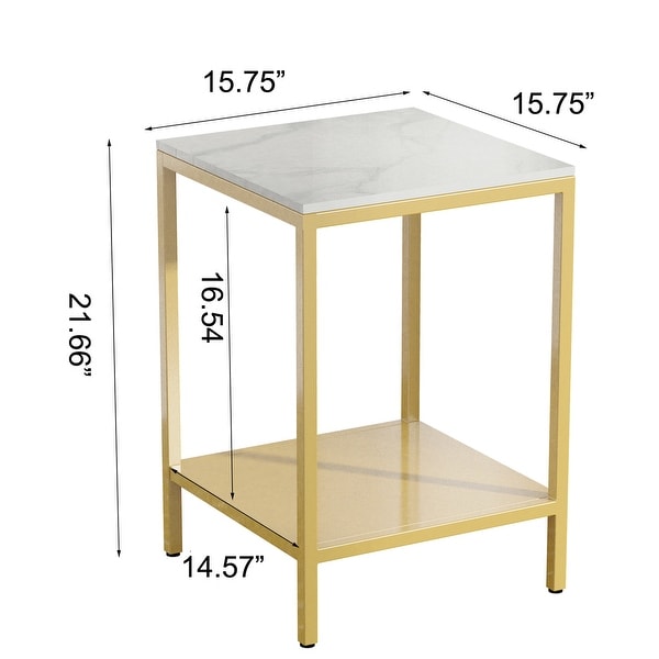 2-Tier Square End Table with Marble Top