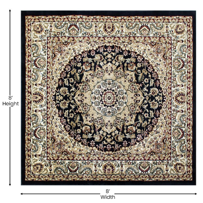 Masada Rugs Masada Rugs Bellagio Collection 7'x7' Traditional Square Area Rug in Black - Design B401