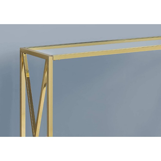 Monarch Specialties 42 25 Inch Modern Chic Glass Top Metal Frame Console Accent Table With Criss cross Legs For Living Rooms And Offices Gold