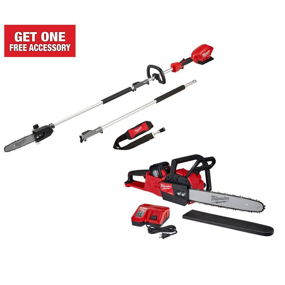 MW M18 FUEL 10 in. 18-Volt Lithium-Ion Brushless Cordless Pole Saw with 16 in. Cordless Electric Chainsaw Kit 2825-20PS-2727-21HD