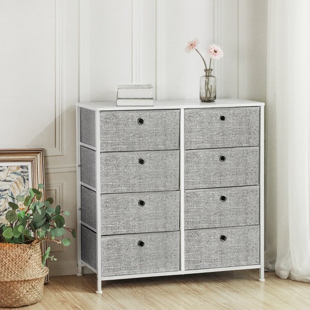 Songmics 4 tier Storage Dresser With 8 Easy Pull Fabric Drawers And Wooden Tabletop Light Gray And White