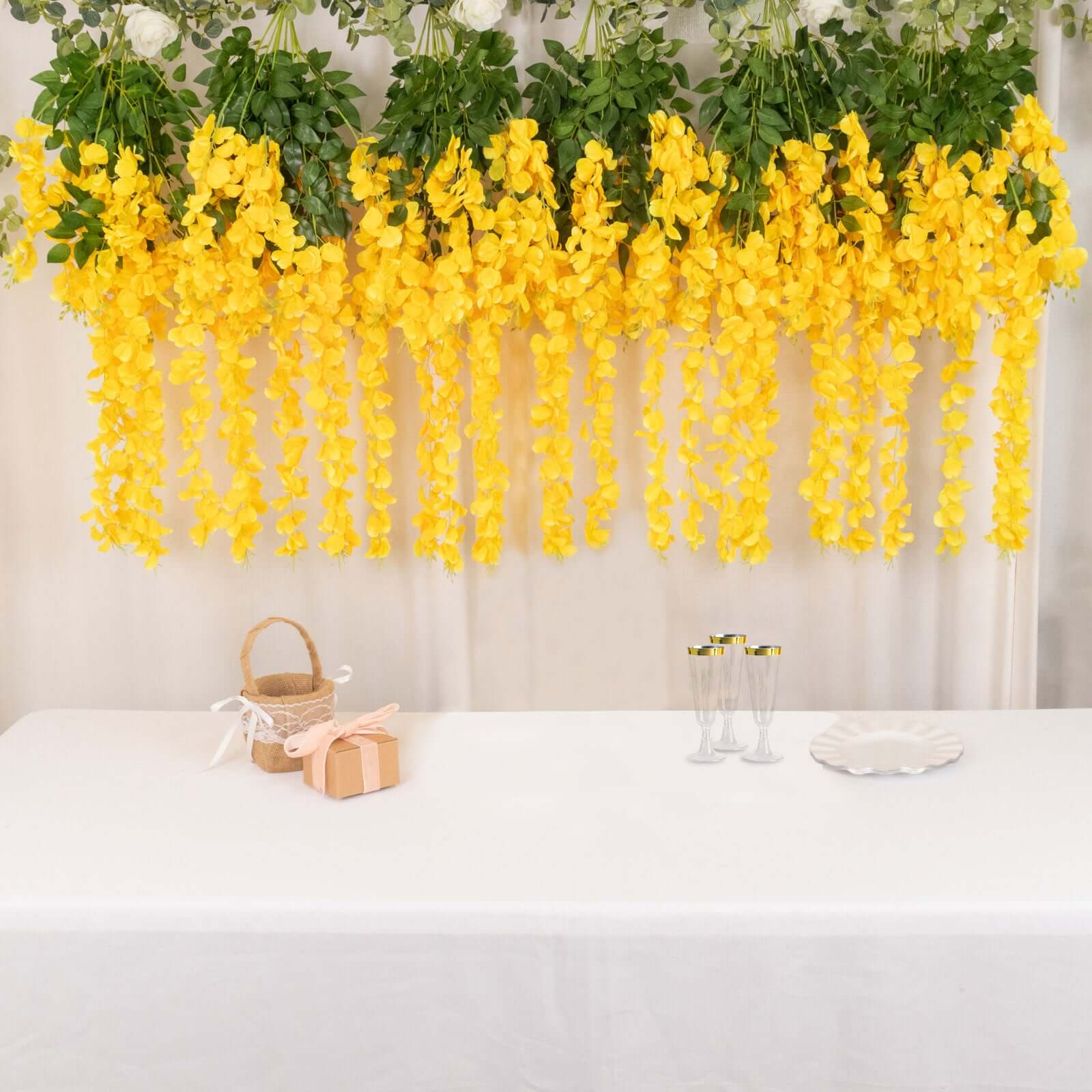 5 Pack Yellow Artificial Silk Hanging Wisteria Flower Vines 44