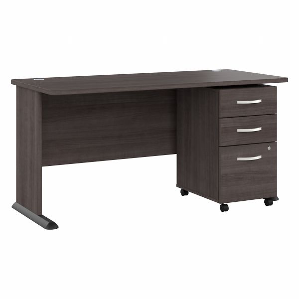 Bush Business Furniture Studio A 60W Computer Desk with 3 Drawer Mobile File Cabinet in Storm Gray