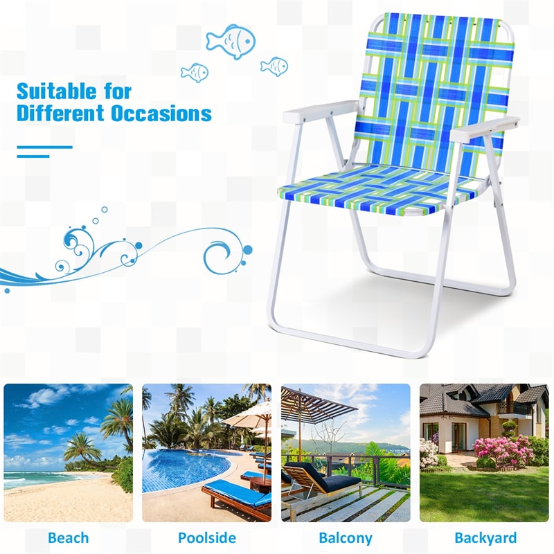 6-Pack Folding Beach Chairs, Fade Resistant Webbing Design, Portable Camping Chair, Foldable Patio Chair, Outdoor Lawn Chair