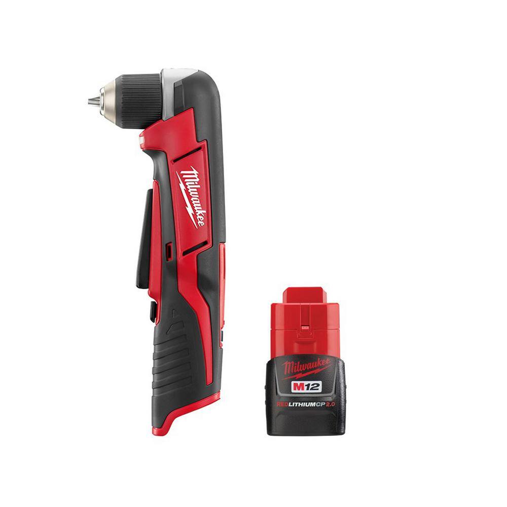 MW M12 12-Volt Lithium-Ion Cordless 38 in. Right Angle Drill  M12 2.0 Ah Battery 2415-20-48-11-2420