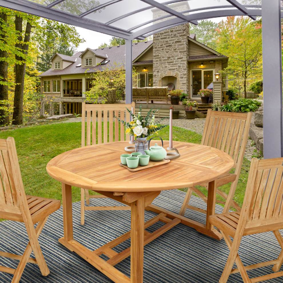 Seven Seas Teak Round to Oval Outdoor Patio Extension Table   Transitional   Outdoor Dining Tables   by Chic Teak  Houzz