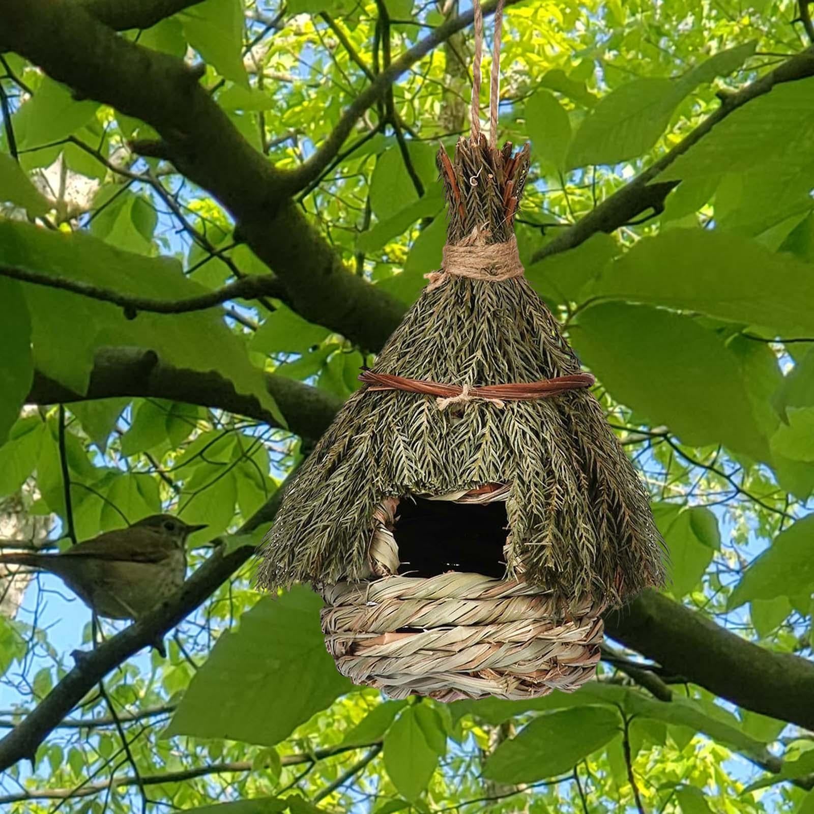 Natural Birds Cage Nest ration Cozy Resting Roosting Pet Bedroom Hut Woven Bird House for Bluebirds Owls Lovebird Hummingbird Outdoor 22cm