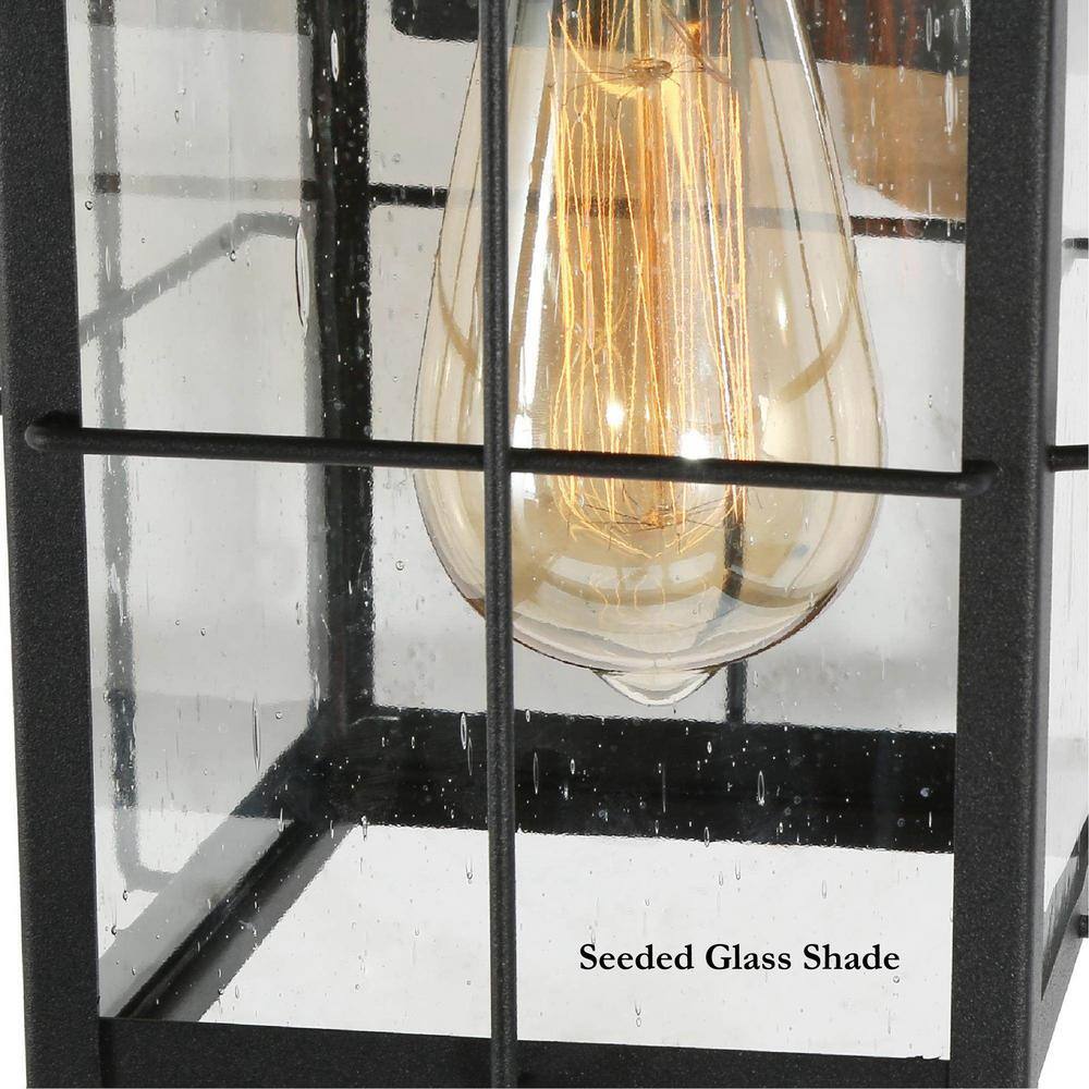 LNC Modern Rustic Square Black Outdoor Sconce with Seeded Glass Shade 1-Light Wall Lantern For Deck Patio Porch (2-Pack) 6VZRFIHD1254D37