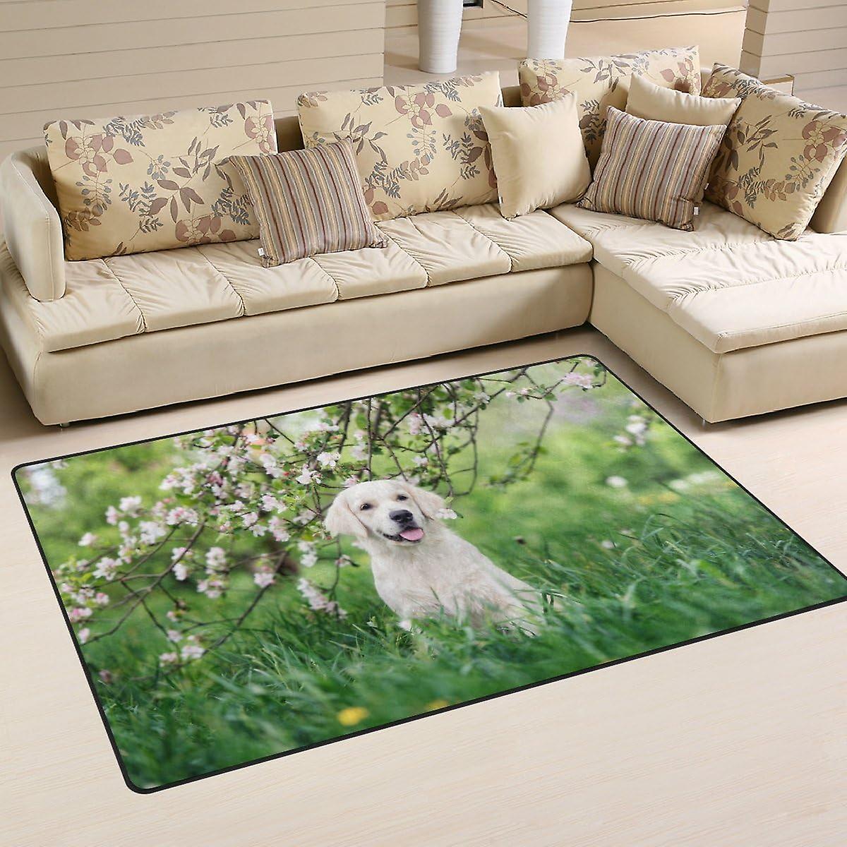 Colourlife Lightweight Carpet Mats Area Soft Rugs Floor Mat Doormat Decoration For Rooms Entrance 31 X 20 Inches Retriever Dog Under Flower Branch