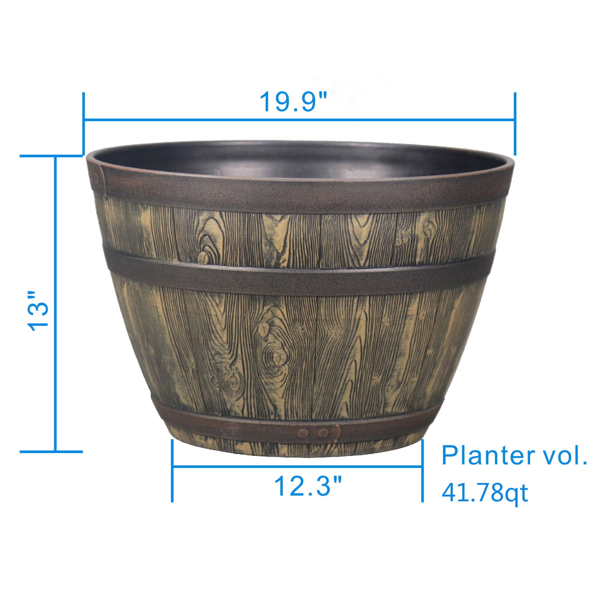 Better Homes & Gardens 20" x 20" x 13" Round Brown Resin Whiskey Barrel Plant Planter with Weather Resistant Material