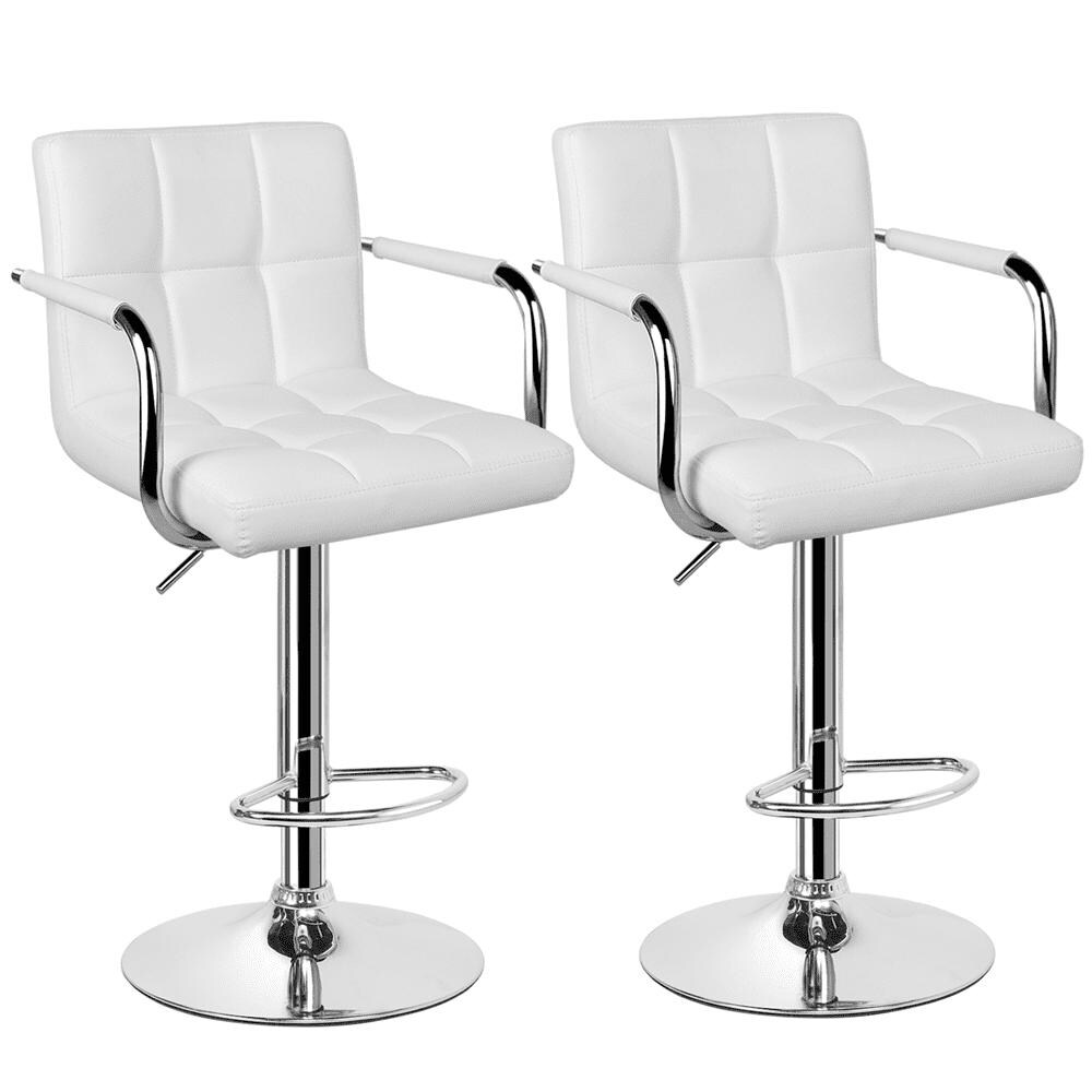 Bar Stool with Adjustable Height and Armrests， Set of 2， White?