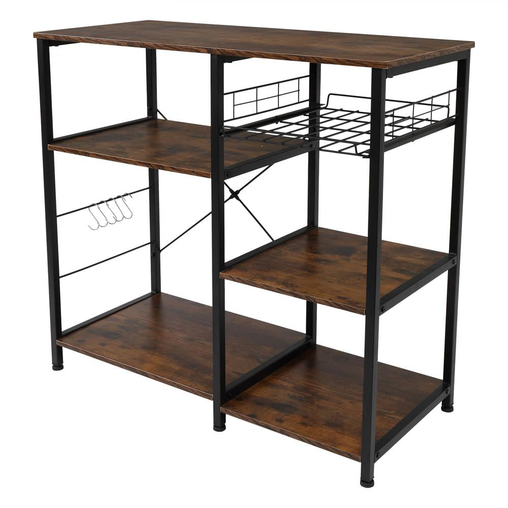 Ktaxon Industrial Kitchen Baker's Rack Microwave Oven Stand， 4-Tier Kitchen Utility Storage Shelf Microwave Cart， Coffee Bar Table Workstation， Rustic Brown